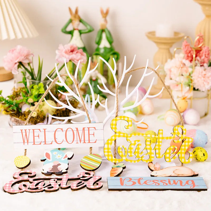 Charming Wooden Easter Egg and Rabbit Pendant