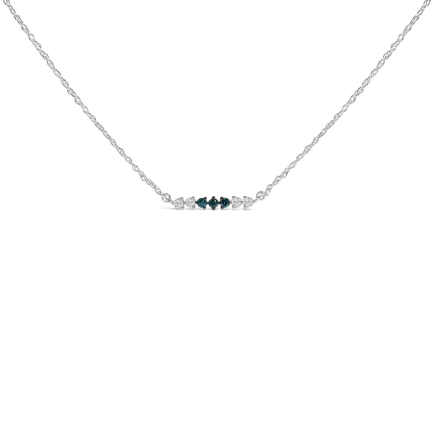 Collier en Barrette en Argent Sterling avec Diamants Bleus et Blancs