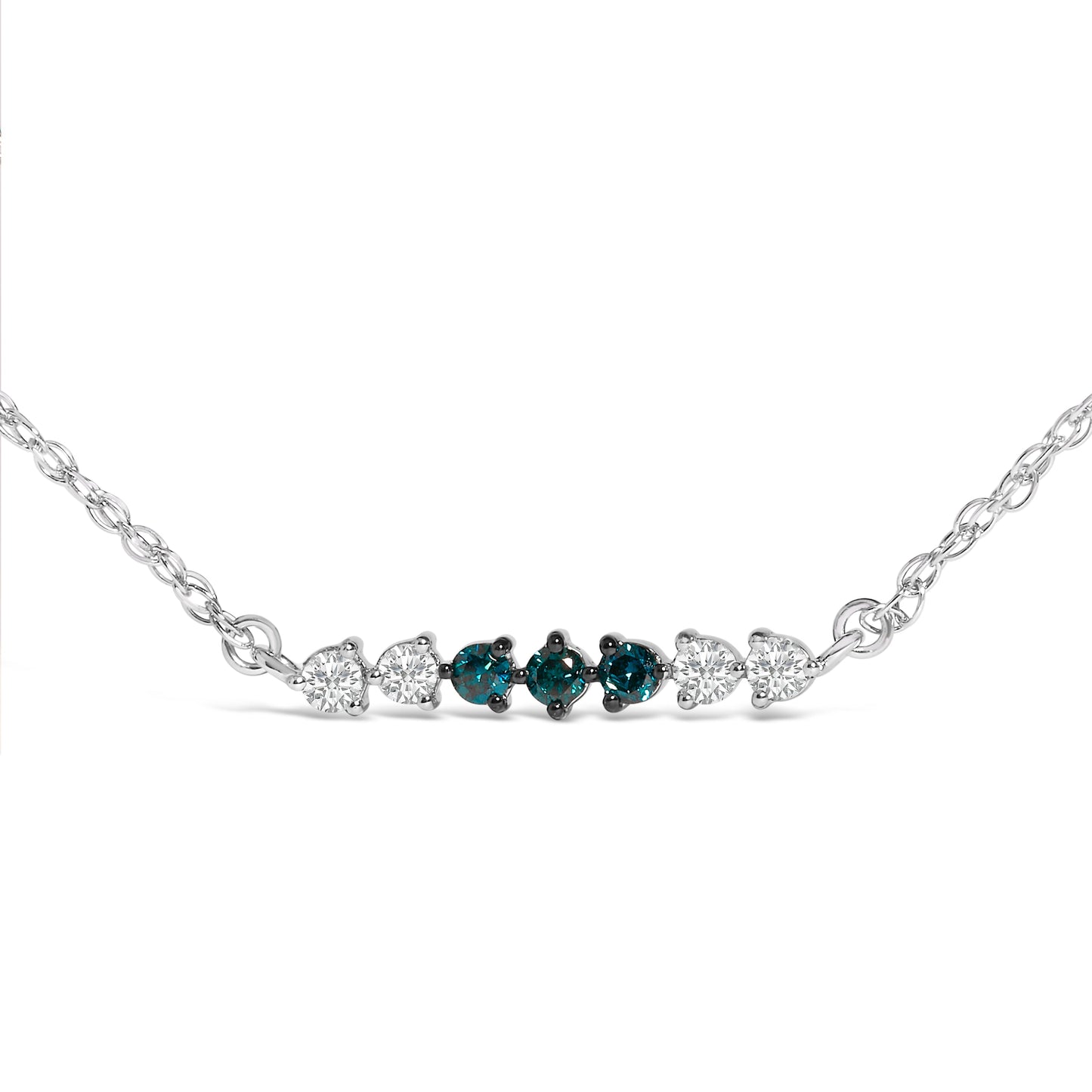 Collier en Barrette en Argent Sterling avec Diamants Bleus et Blancs