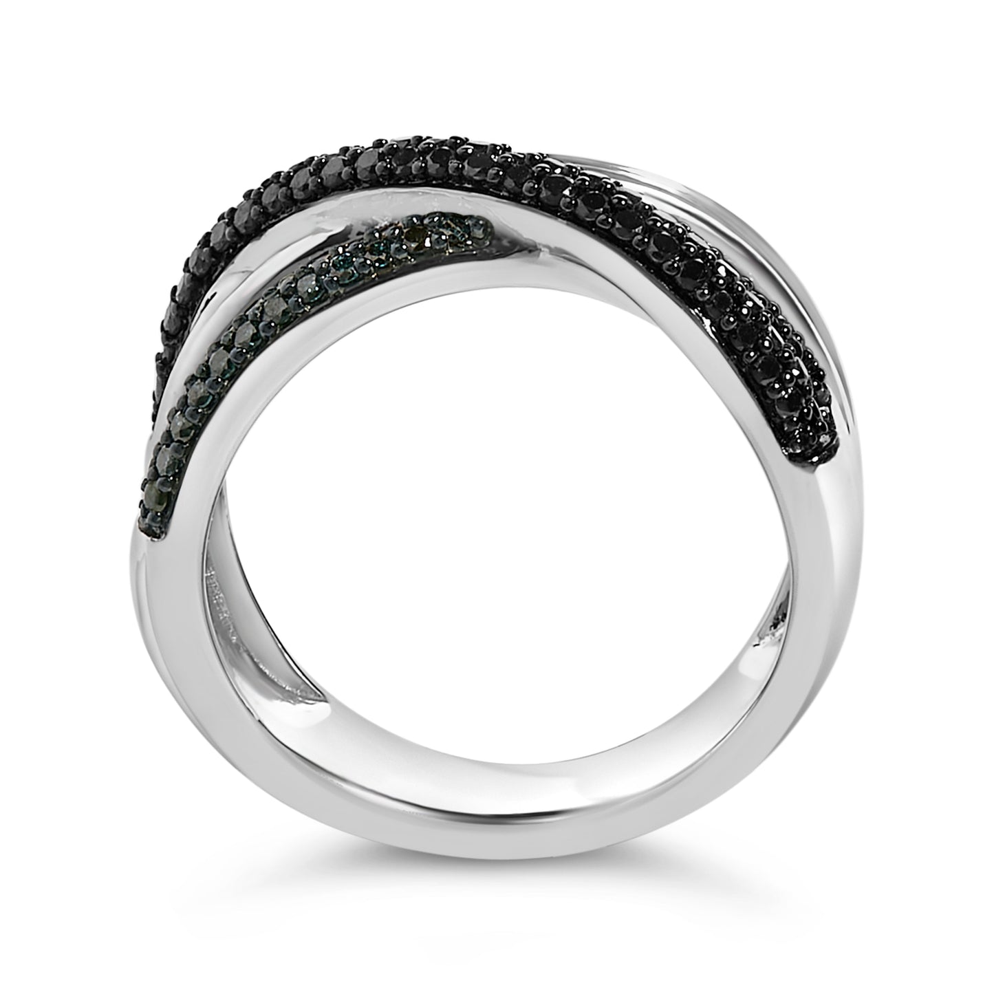 Sterling Silver 1/2 Cttw Black and Blue Diamond Crossover Ring