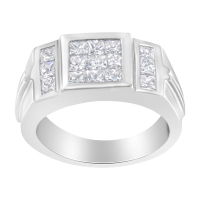 Anillo de Diamantes en Clúster de Oro Blanco de 14K para Hombre