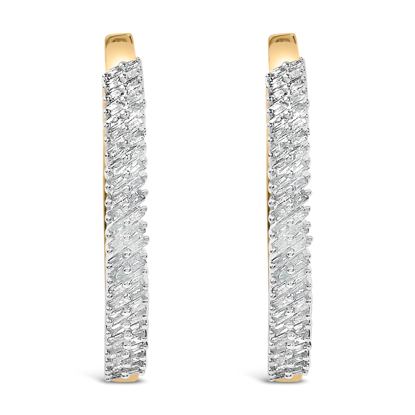 Pendientes de aro de diamantes baguette de plata esterlina chapada en oro amarillo de 14K