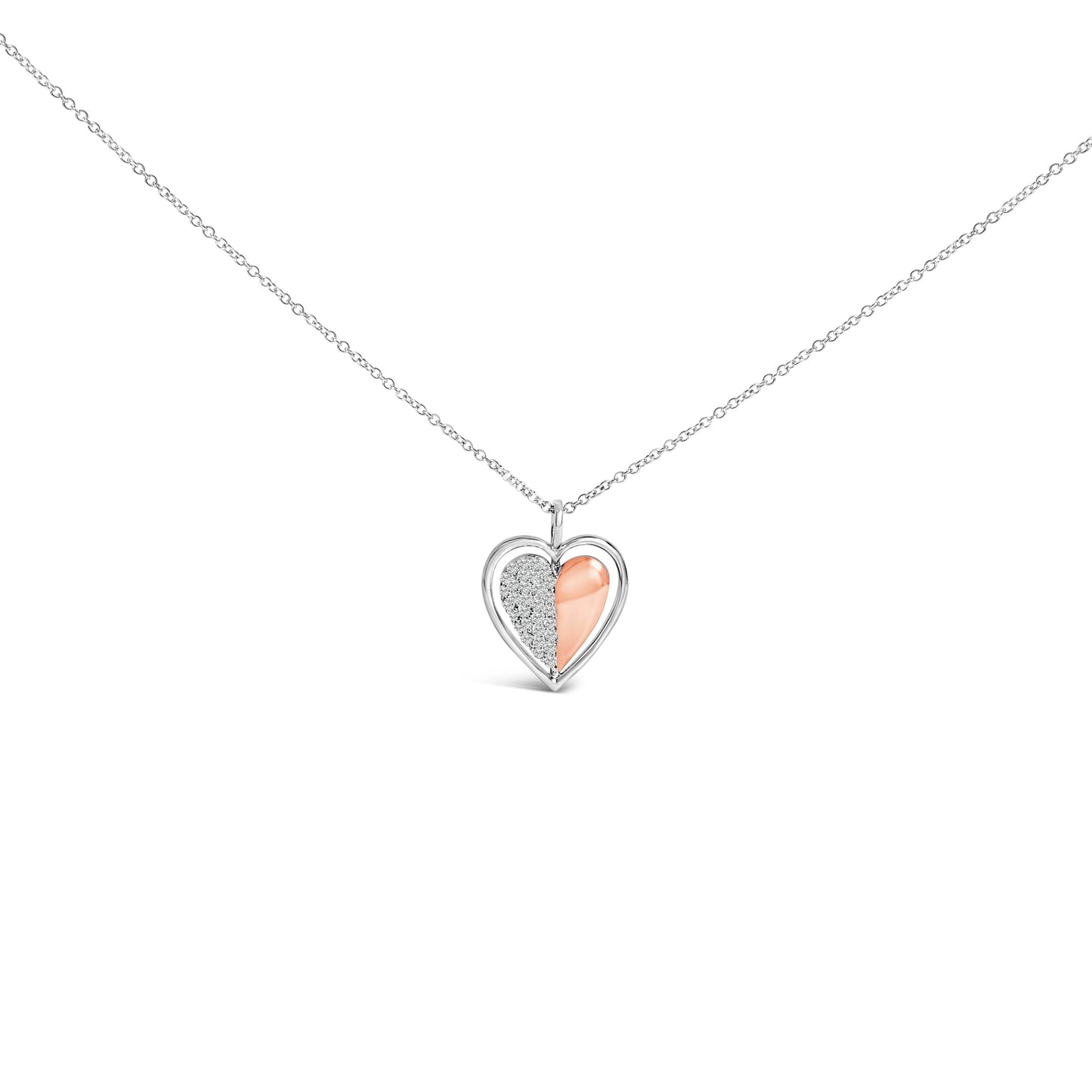 Collier Pendentif Cœur en Argent Sterling Plaqué Or Rose 10K avec Diamants
