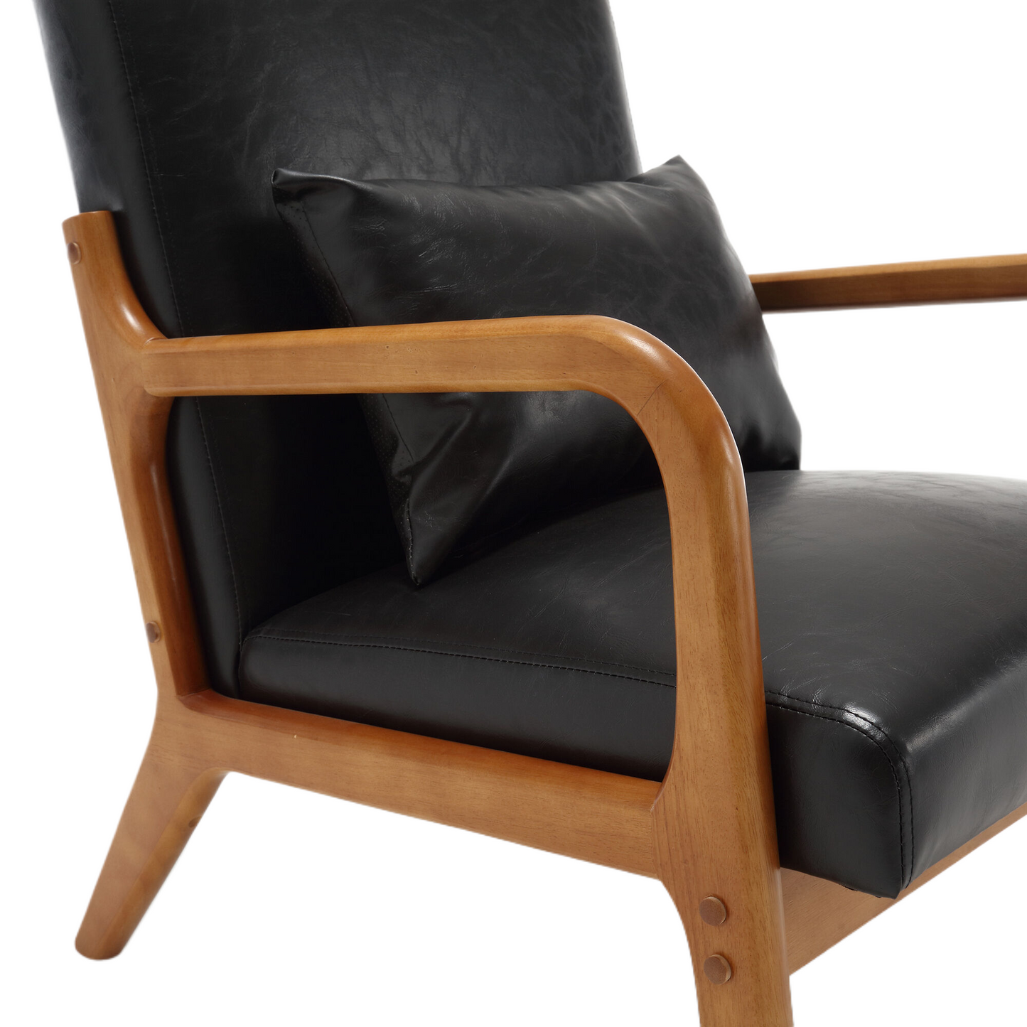 COOLMORE modern style chair, solid wood cushion lounge armchair with a pillow (black PU) - Korvel