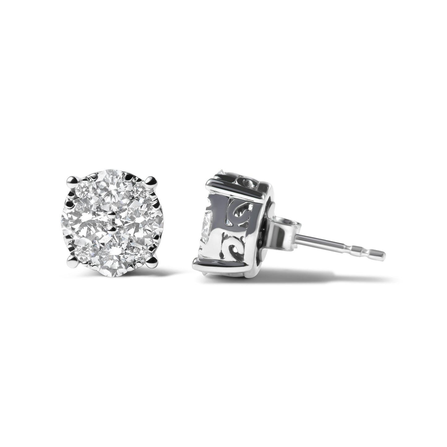 Pendientes de Stud de Diamante en Clúster de Oro Blanco de 14K Creado en Laboratorio