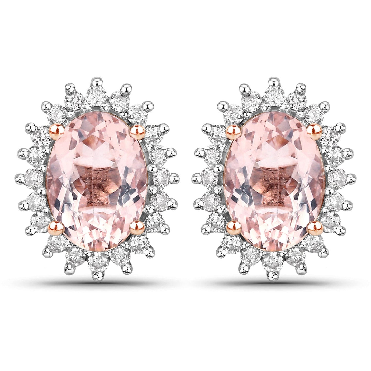 1.61 Carat Genuine Morganite and White Diamond Halo Earrings