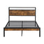 Queen Size Metal Platform Bed Frame with Wooden Headboard and Footboard with USB LINER - Korvel
