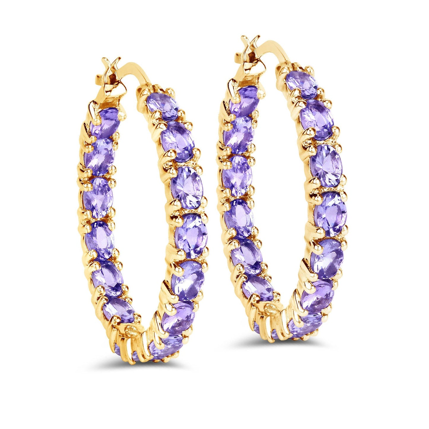 Boucles d'oreilles créoles en argent sterling avec tanzanite véritable de 5,10 carats