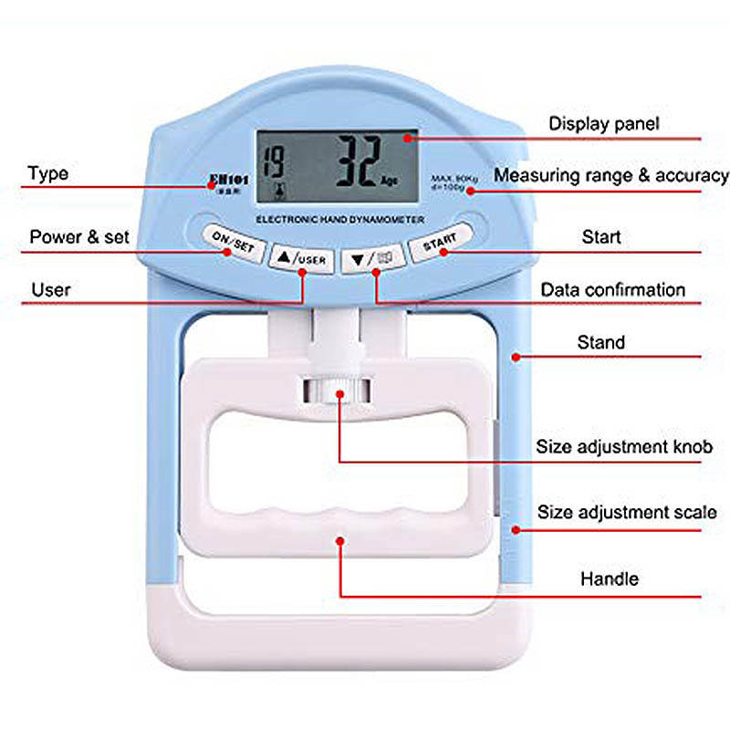 Wholesale high quality electronic display grip device with AA battery adjustable hand dynamometer - Korvel