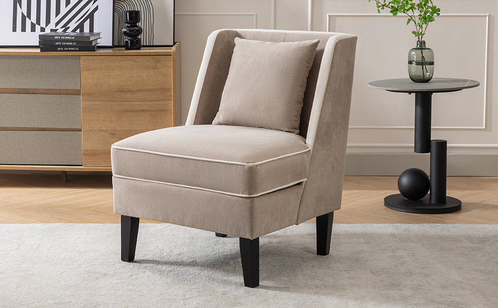 Velvet Upholstered Accent Chair with Cream Piping, Tan and Cream - Korvel
