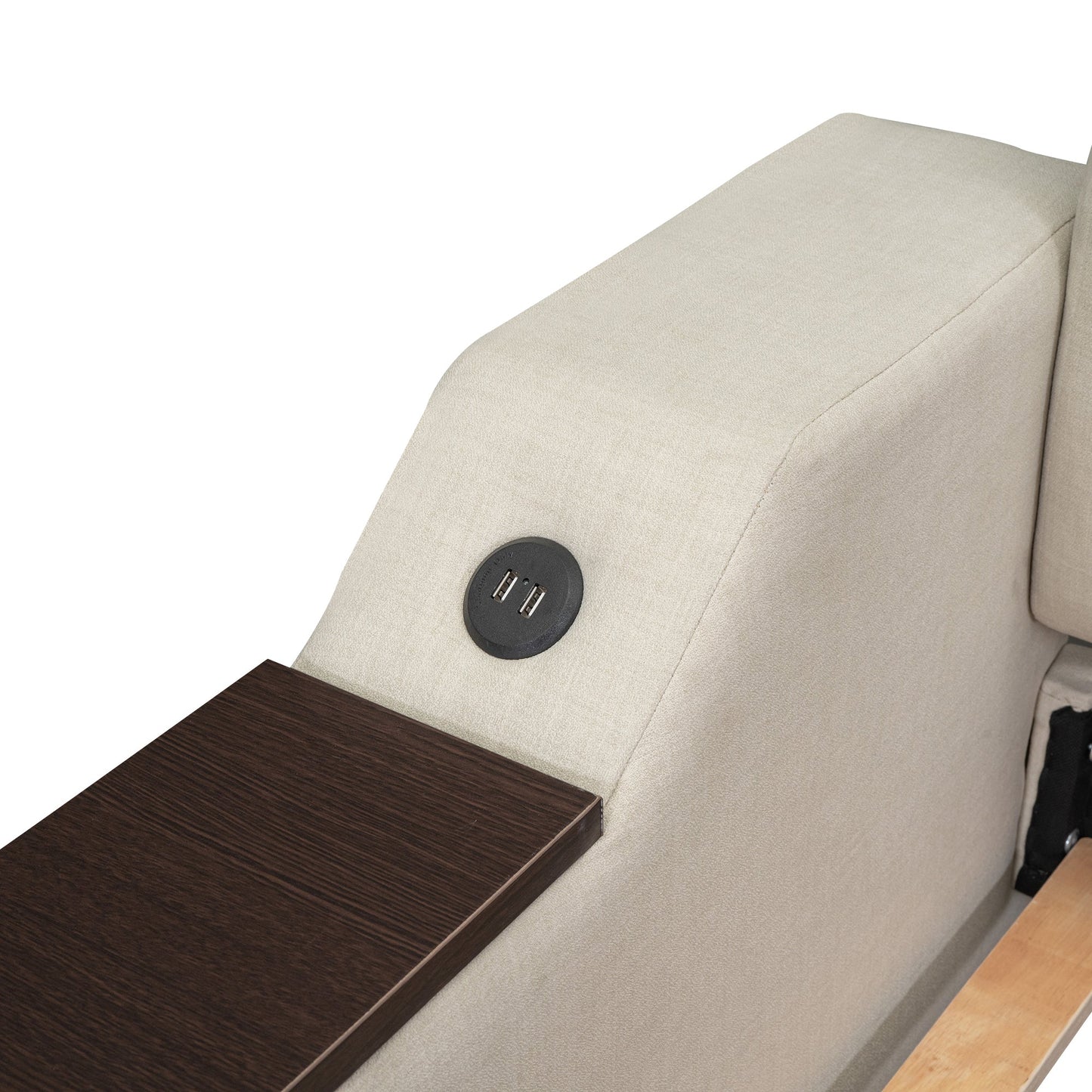 Twin Size Upholstery Daybed with Storage Arms and USB - Beige