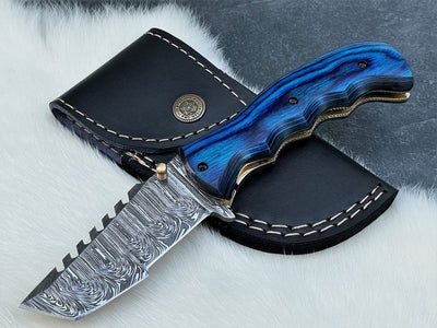 Premium Tactical Folding Knife – 8" Handcrafted Damascus Steel Blade with Elegant Pakka Wood Grip - Korvel