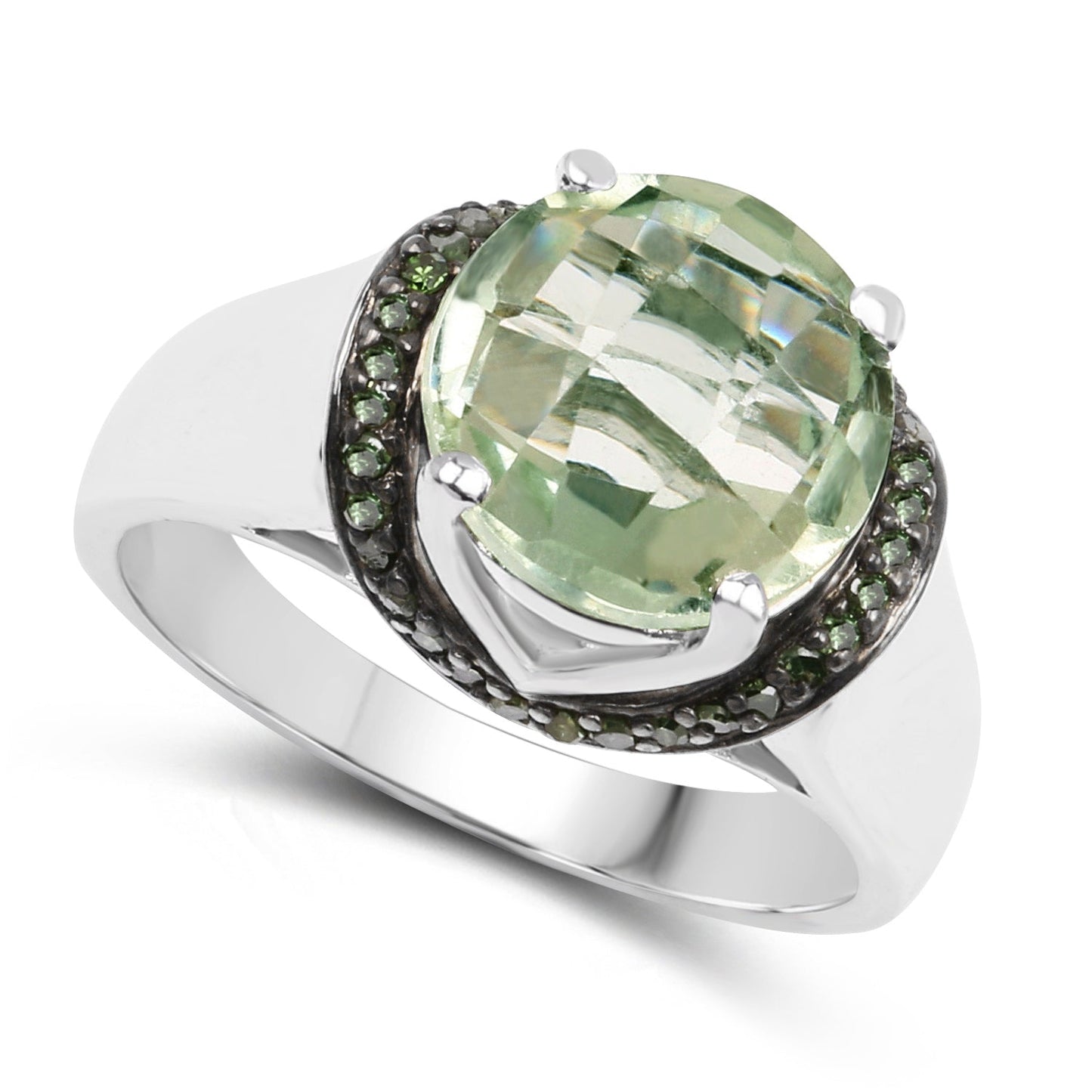 Anillo de Plata Esterlina con Amatista Verde y Diamantes de 3.95 Quilates