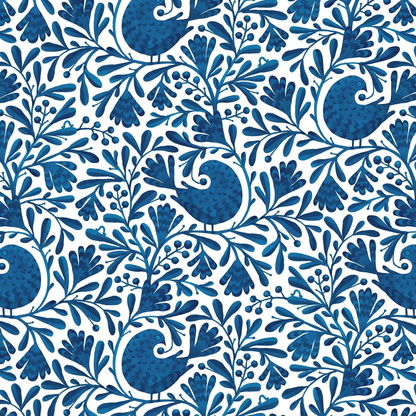 Navy Isla Birds and Branches Cotton Fabric - 44"/45" Per Yard