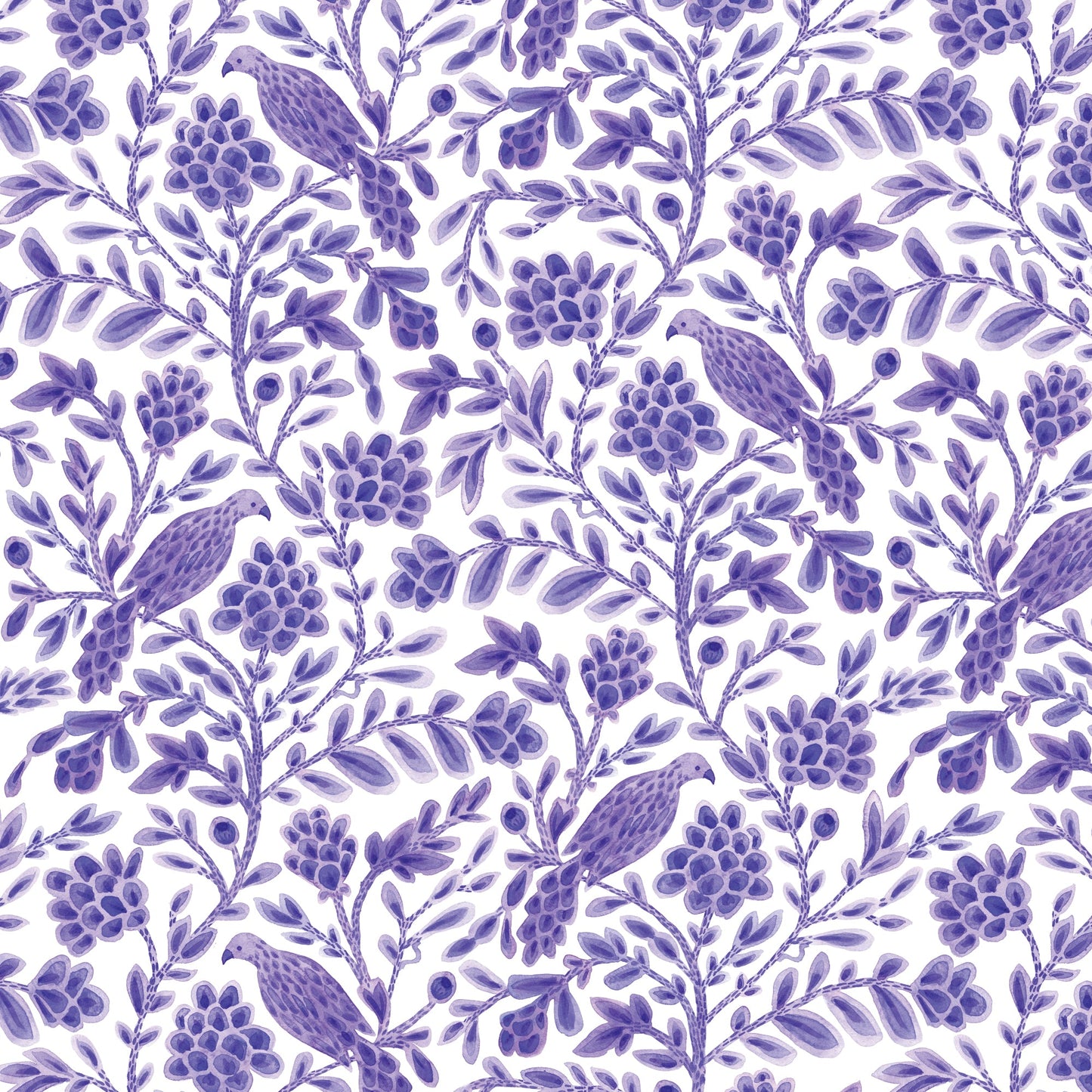 Purple Yolanda Birds and Branches Cotton Fabric