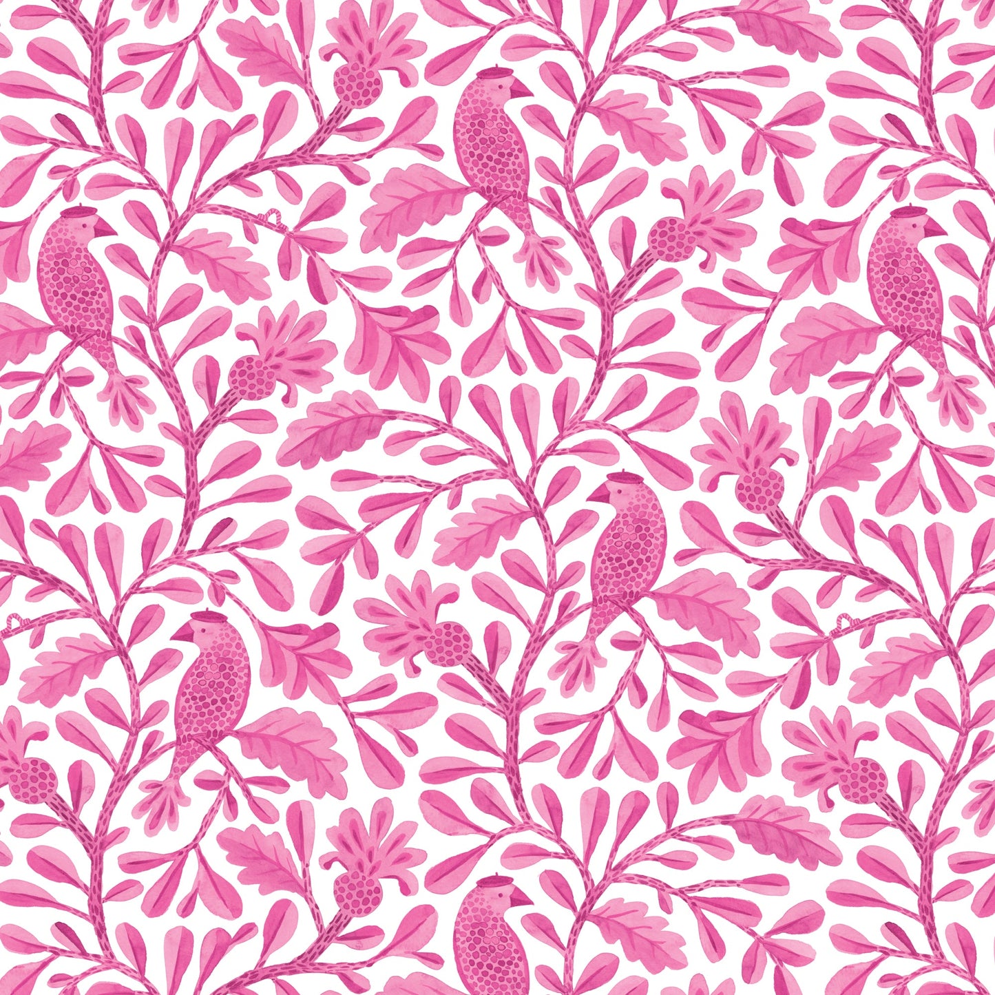 Bubblegum Roux Birds and Branches Cotton Fabric - 44"/45" Per Yard