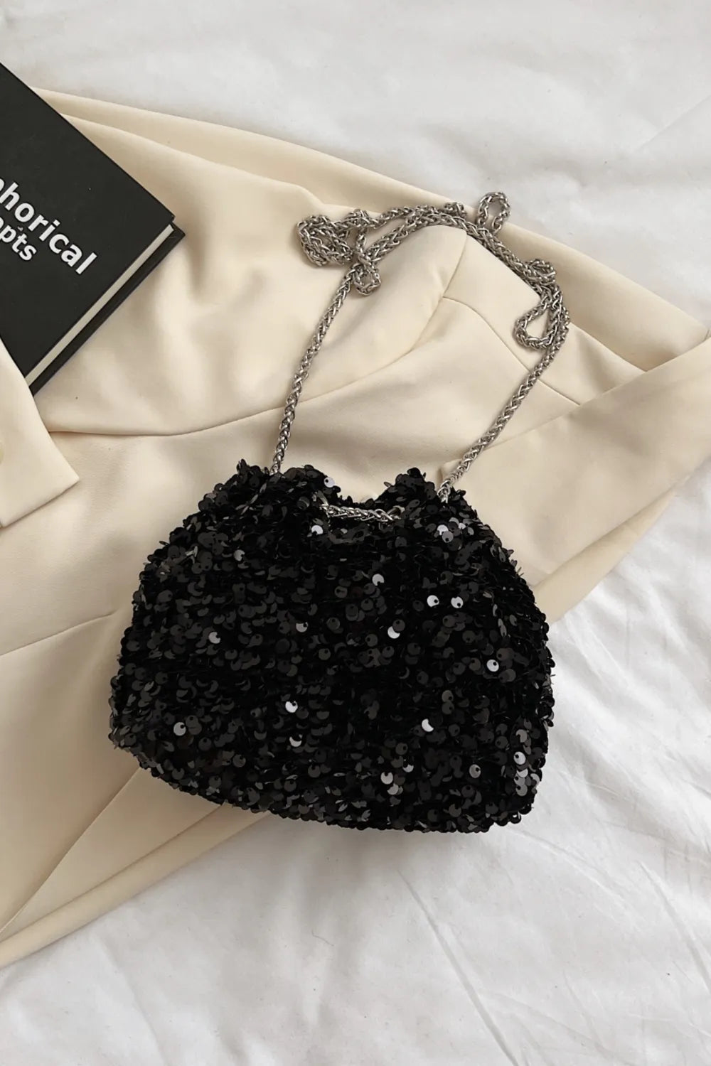 Sequin Chain Drawstring Bucket Bag - Korvel