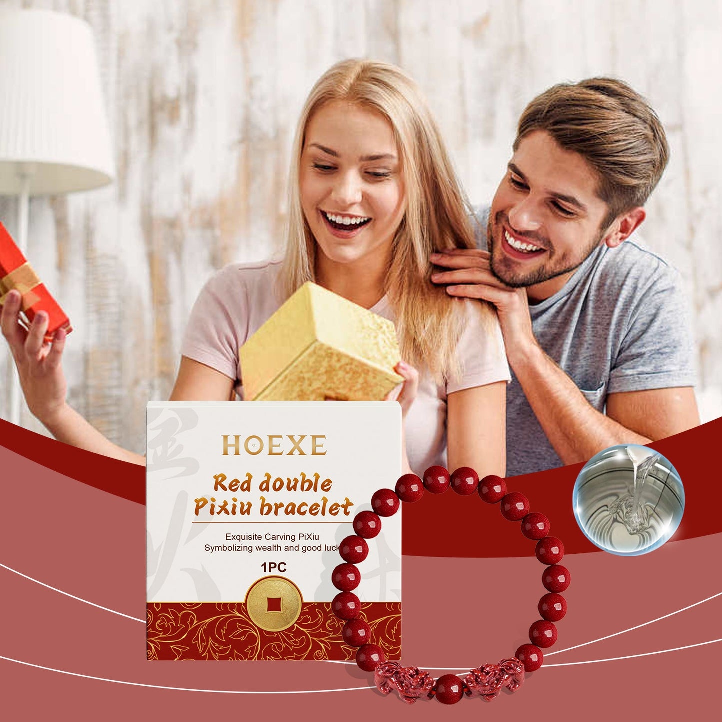 Bracelet en fil de main Pixiu double rouge pour couples