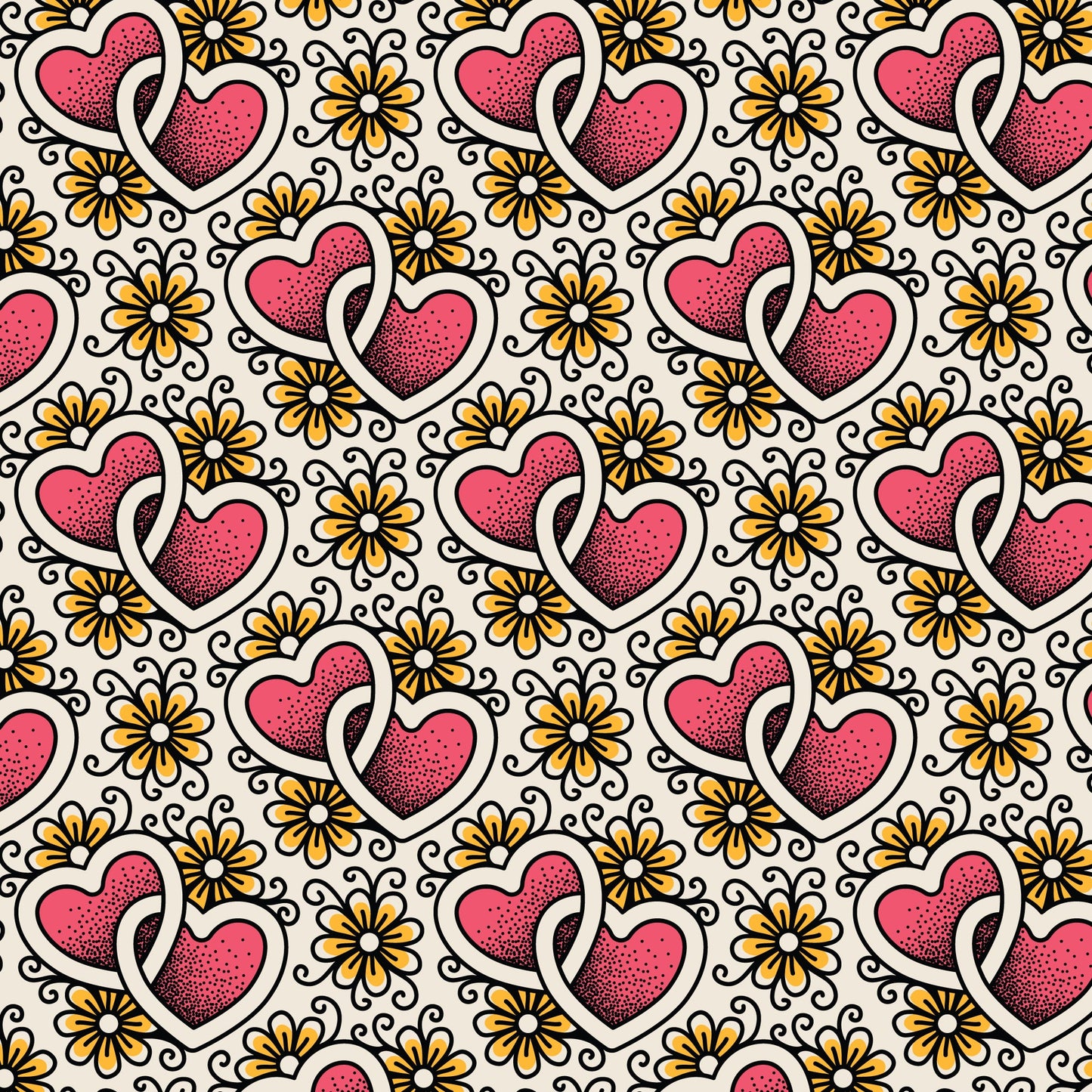 Tissu en coton Joined Hearts Love Ink 44"/45" par yard
