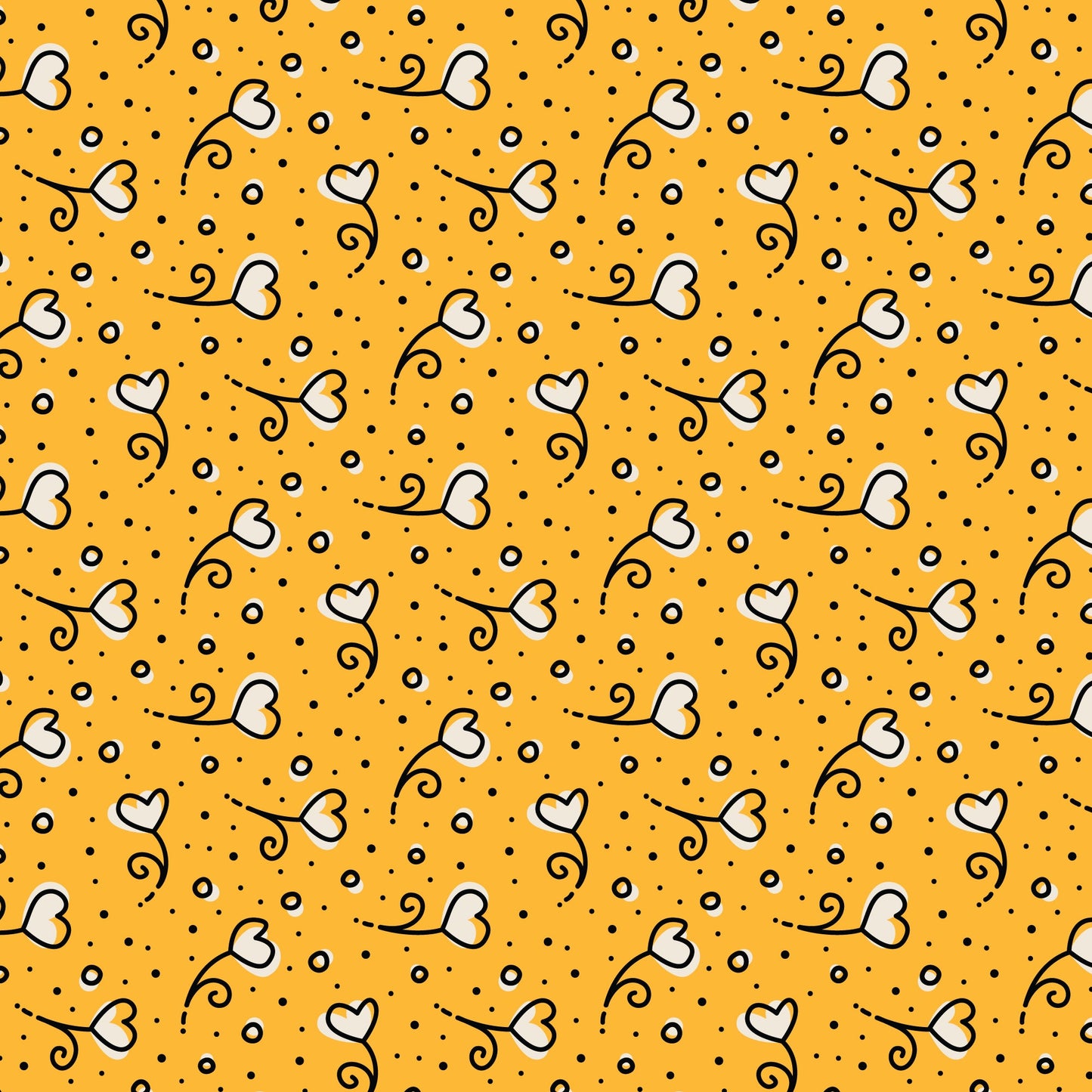 Tissu en coton Yellow Heart Blossoms Love Ink - 44"/45" par yard