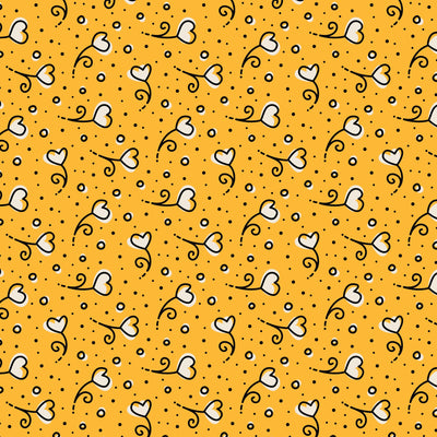 Yellow Heart Blossoms Love Ink Cotton Fabric - 44"/45" Per Yard