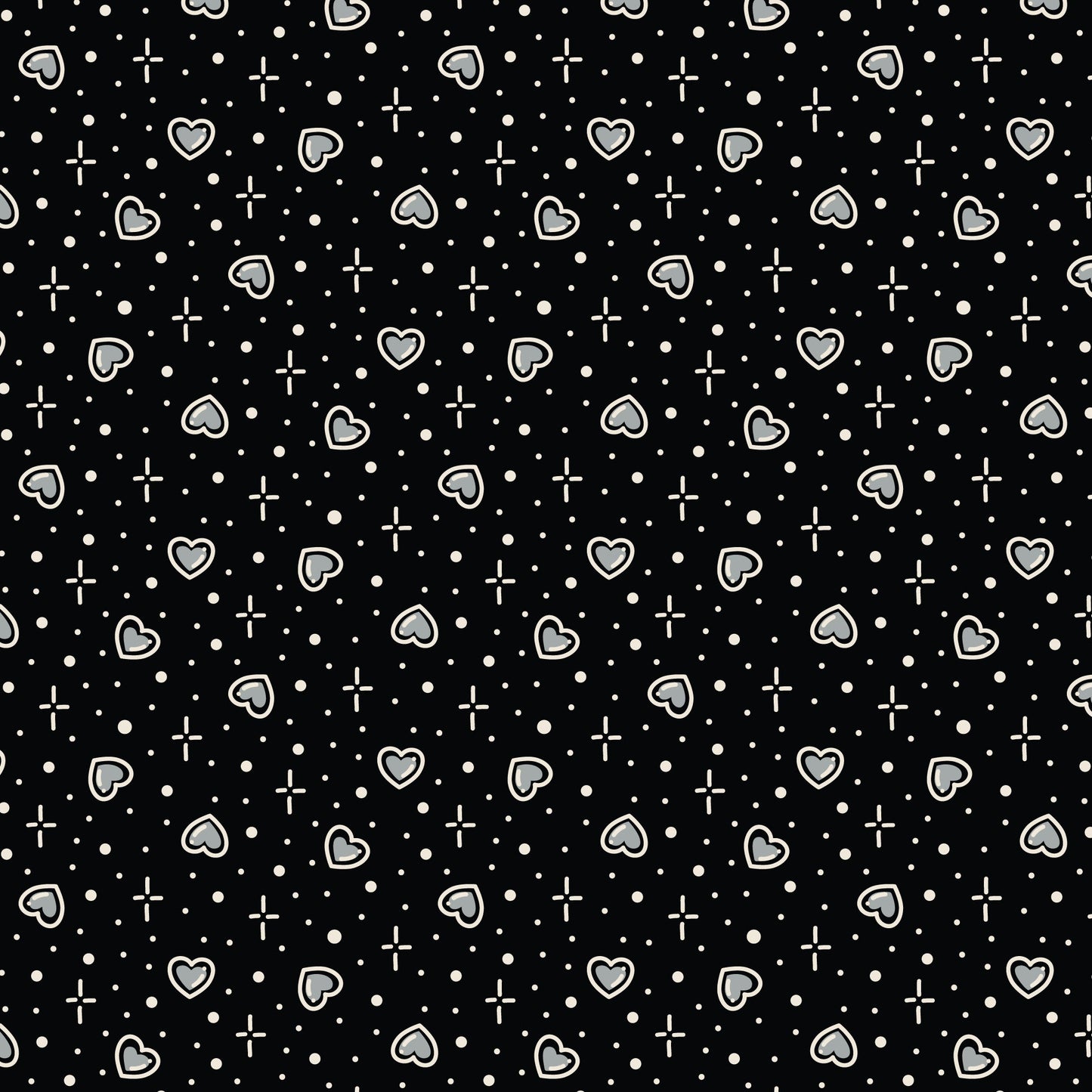Black Hearts Love Ink Cotton Fabric 44"/45" Per Yard