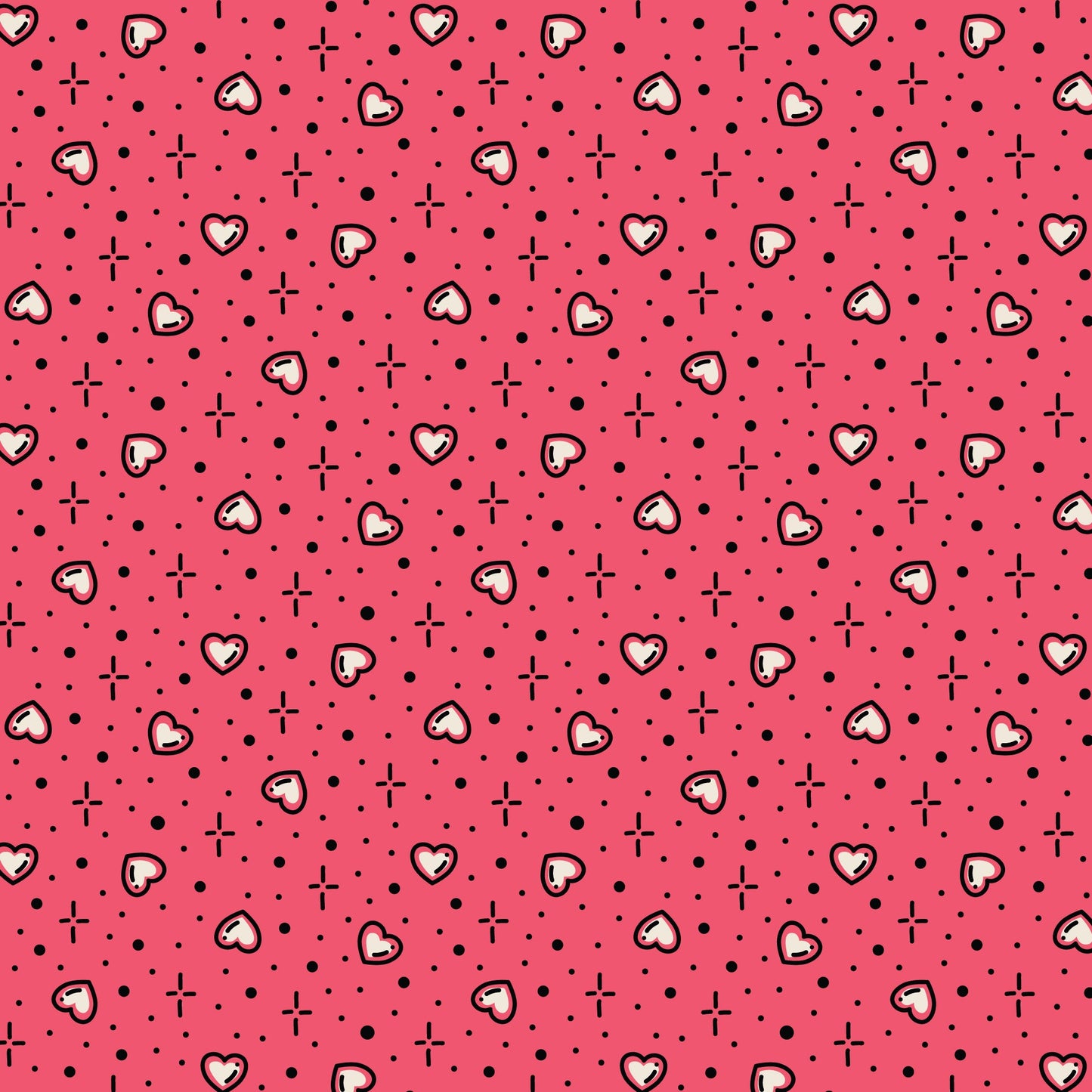 Tissu en coton Pink Hearts Love Ink - 44"/45" par yard