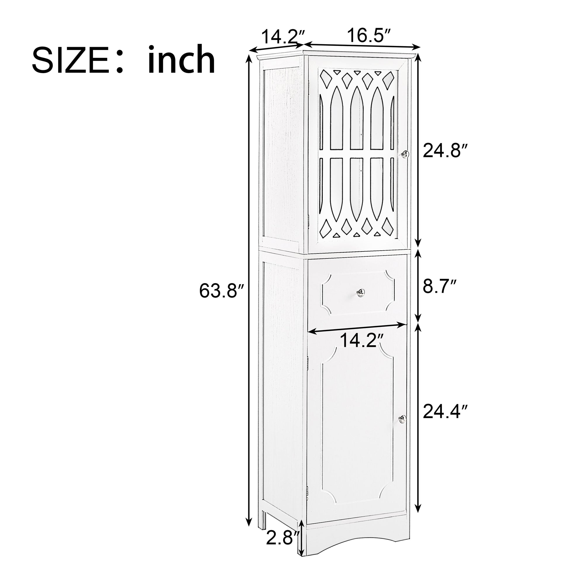 Tall Bathroom Cabinet, Freestanding Storage Cabinet with Drawer and Doors, MDF Board, Acrylic Door, Adjustable Shelf, Grey - Korvel
