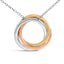 Tri Tone Sterling Silver Diamond Interlocking Circle Pendant Necklace