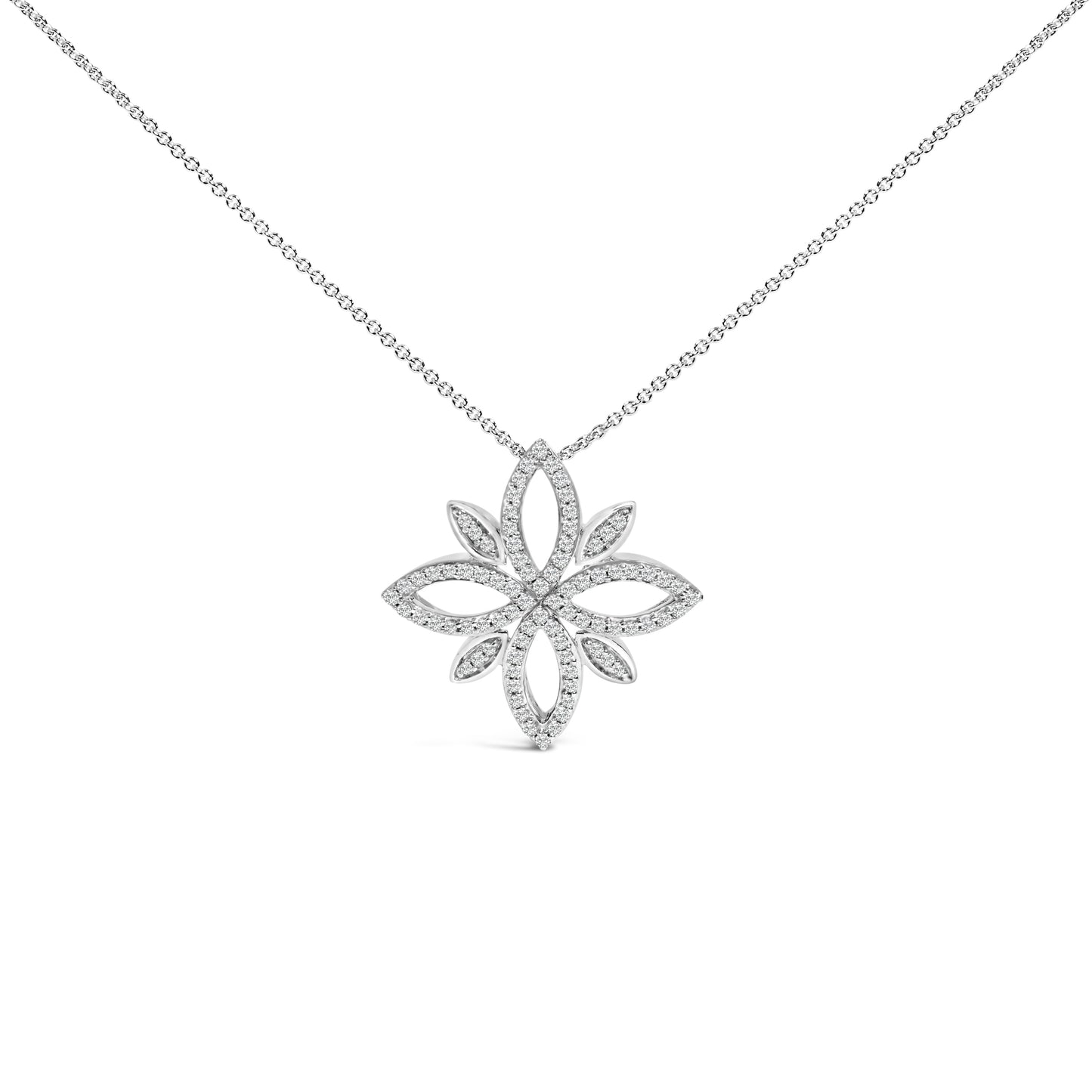 Sterling Silver Floral Cross Pendant Necklace with Diamonds