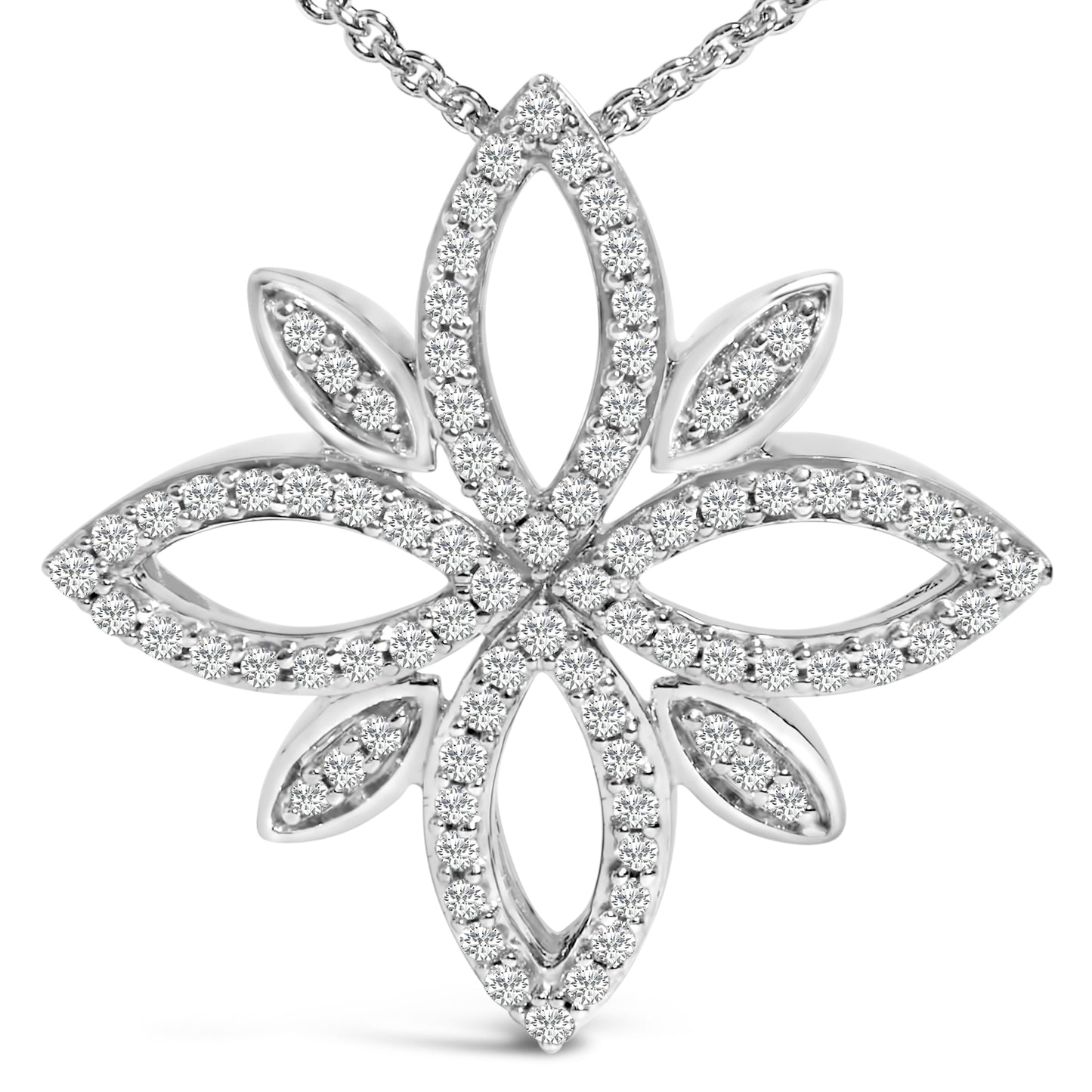Sterling Silver Floral Cross Pendant Necklace with Diamonds