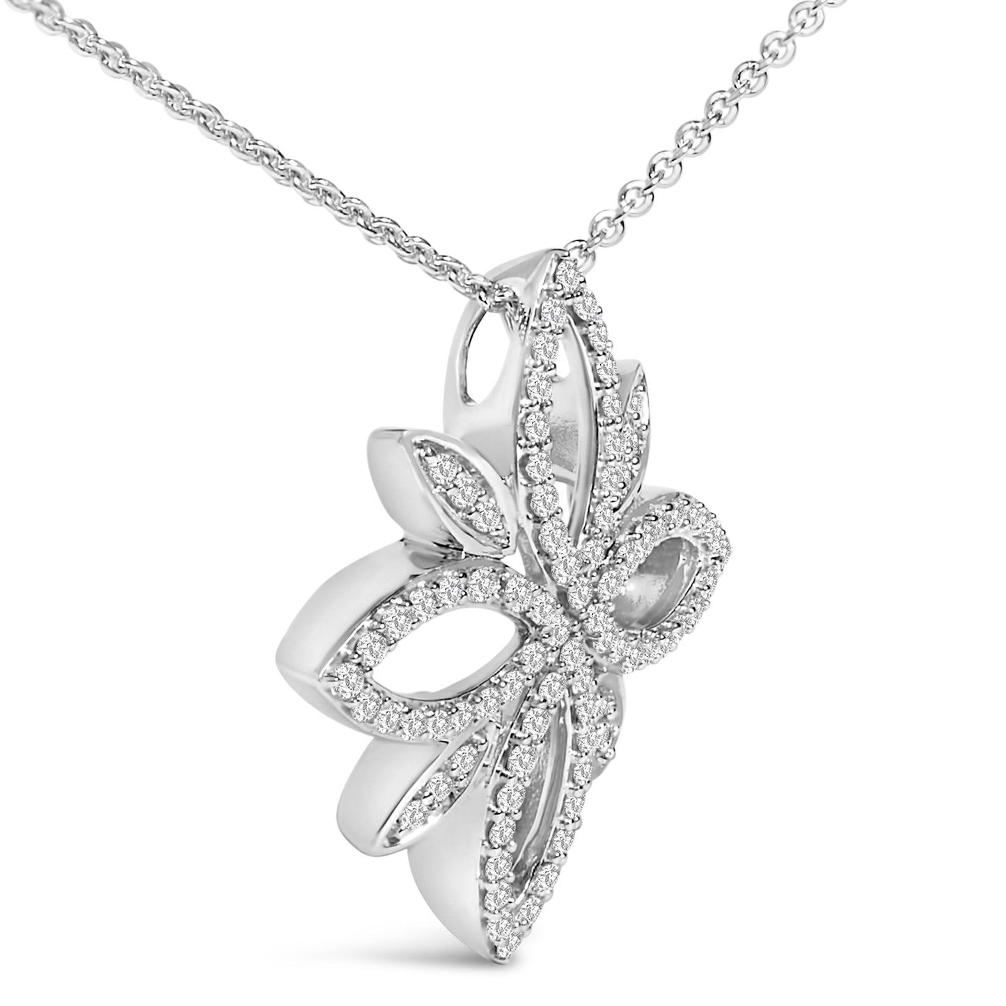 Sterling Silver Floral Cross Pendant Necklace with Diamonds