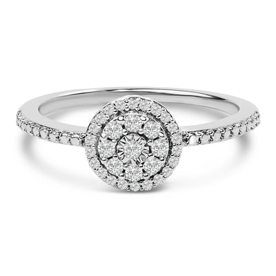 Anillo Halo de Motivo Redondo con Diamantes de Plata Esterlina 1/5 Cttw