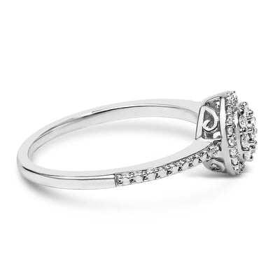 Anillo Halo de Motivo Redondo con Diamantes de Plata Esterlina 1/5 Cttw