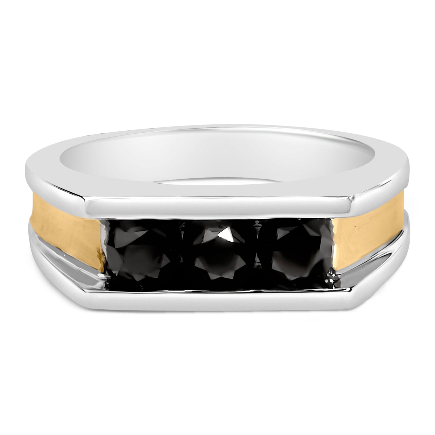 Men's 14K Yellow Gold Plated Sterling Silver Black Diamond Band Ring