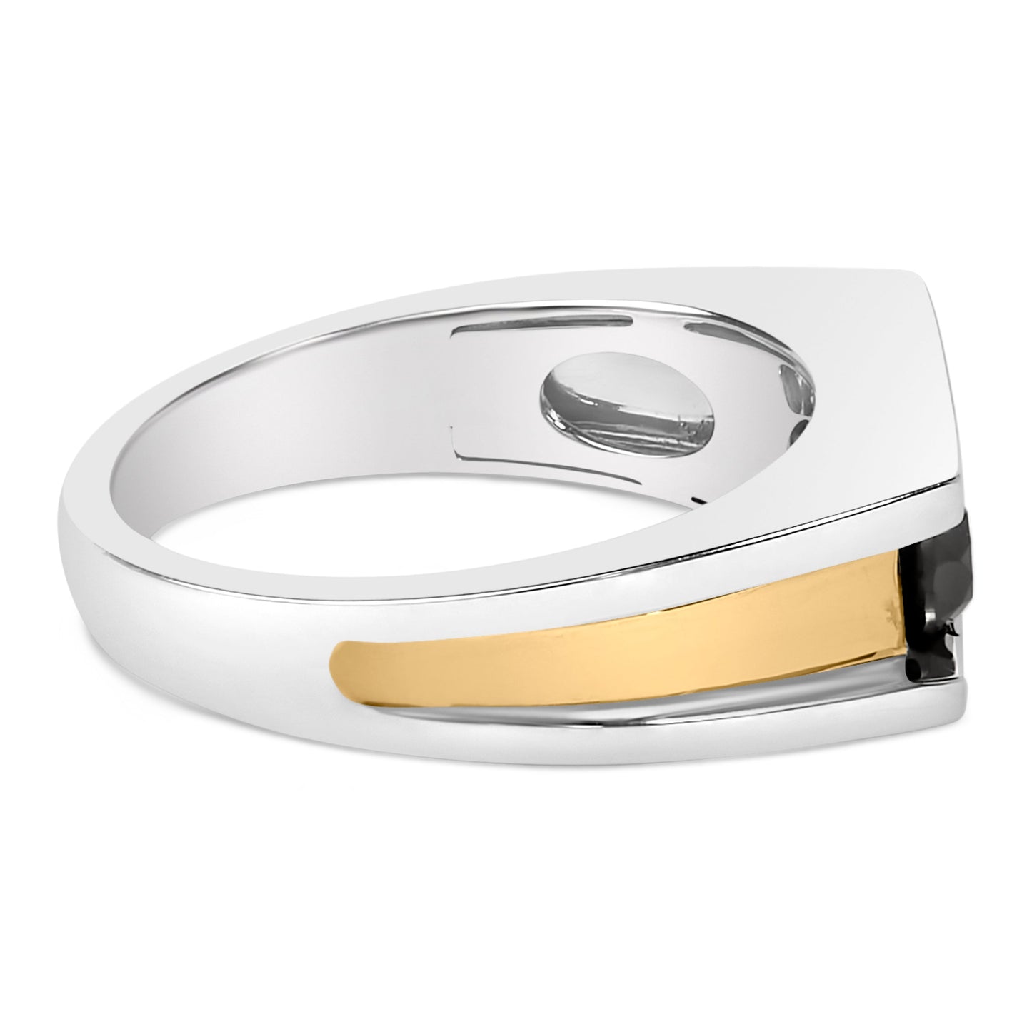 Men's 14K Yellow Gold Plated Sterling Silver Black Diamond Band Ring