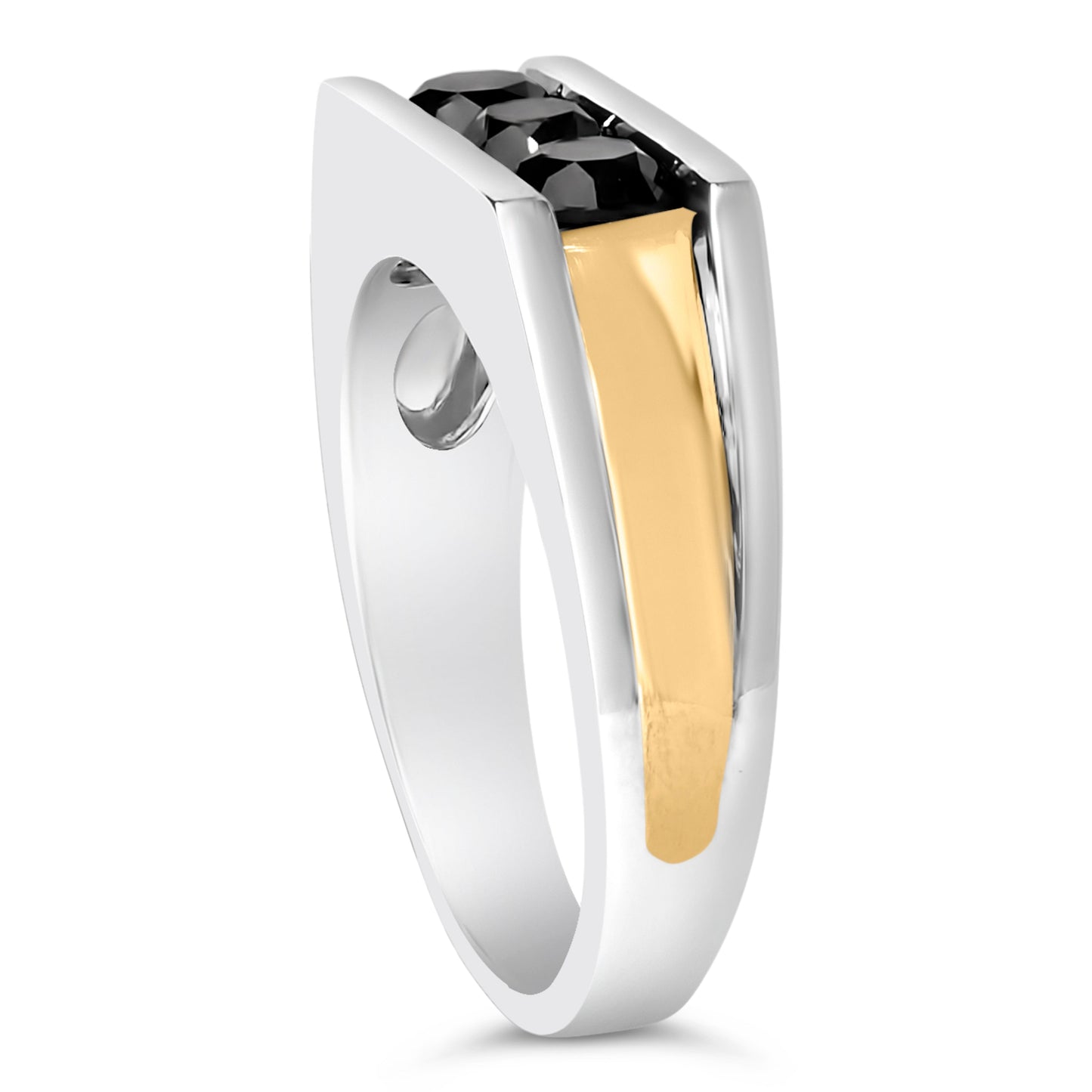 Men's 14K Yellow Gold Plated Sterling Silver Black Diamond Band Ring