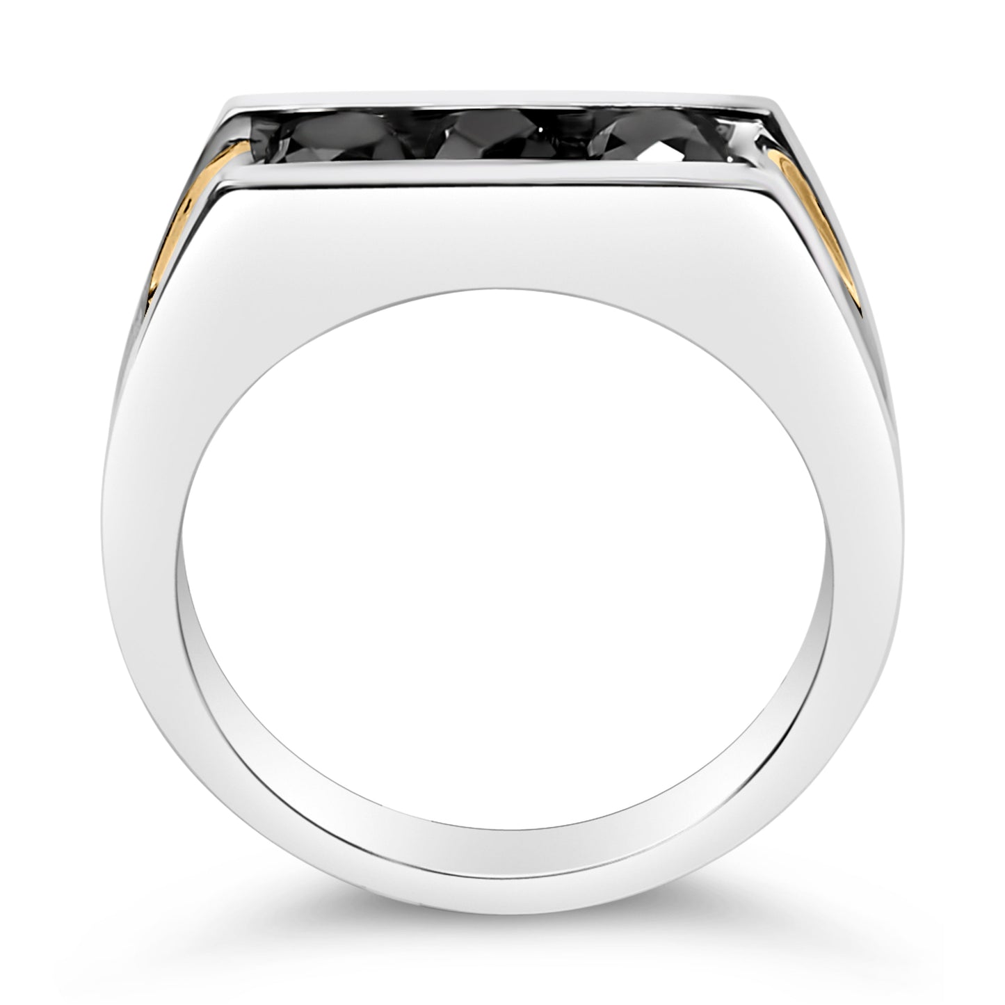 Men's 14K Yellow Gold Plated Sterling Silver Black Diamond Band Ring