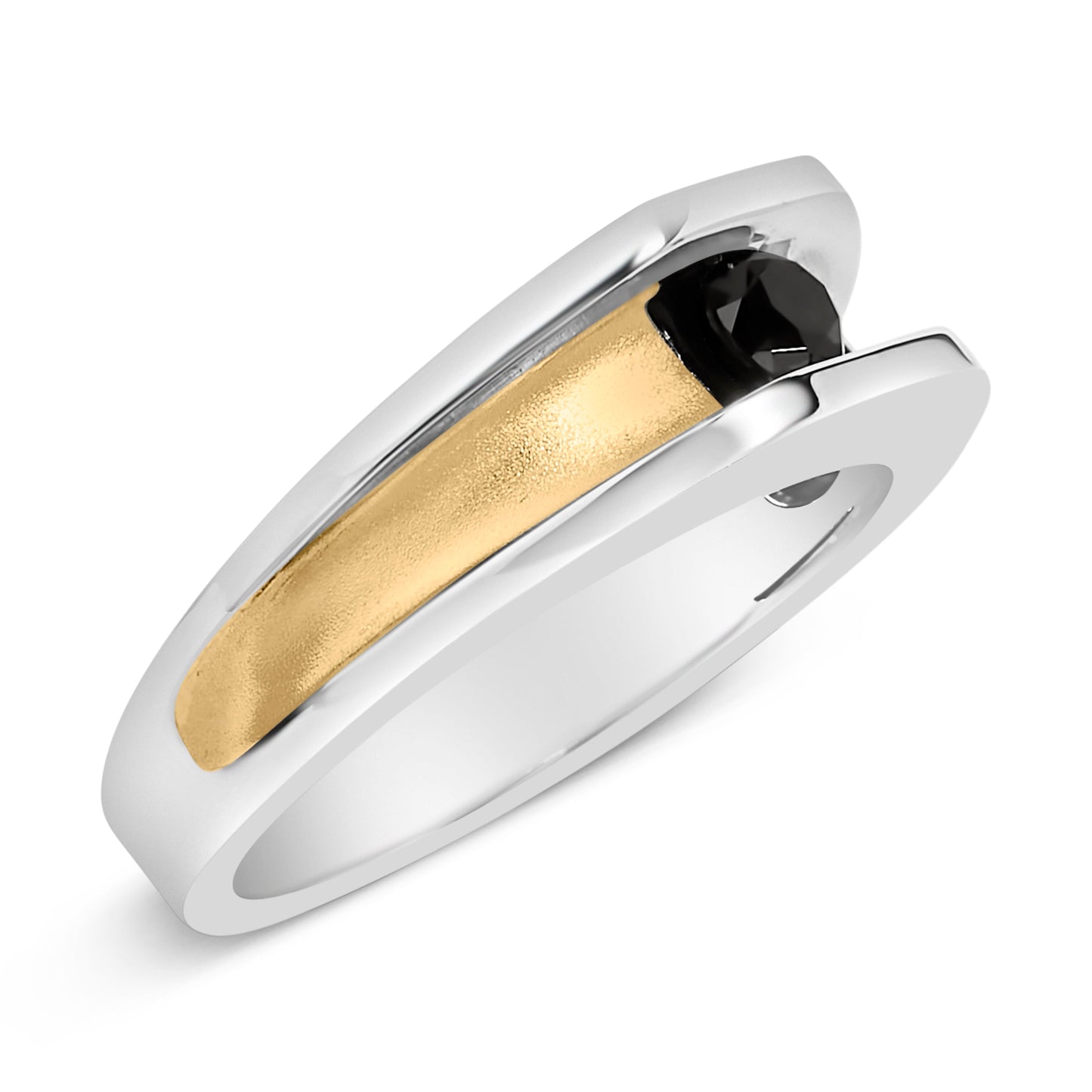 Bague en anneau pour homme en argent sterling plaqué or jaune 14K avec diamant noir