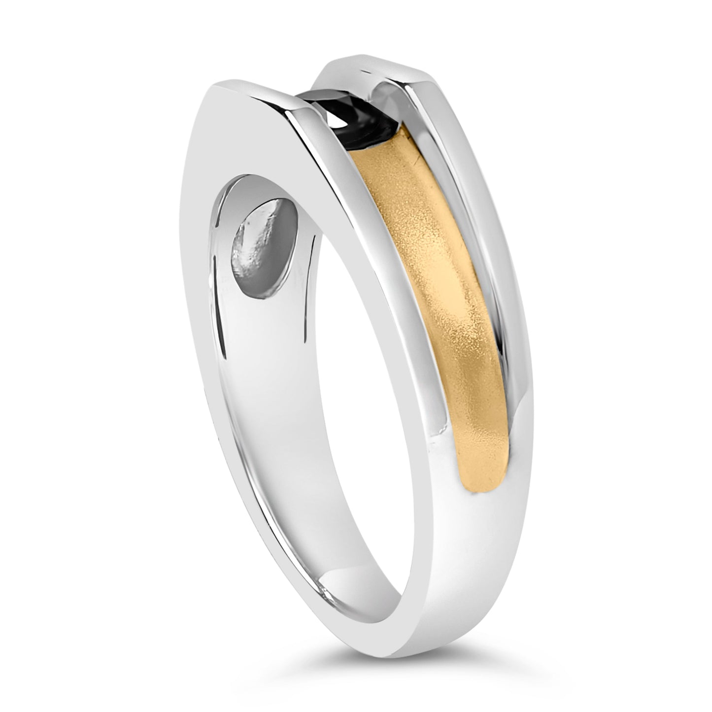 Bague en anneau pour homme en argent sterling plaqué or jaune 14K avec diamant noir
