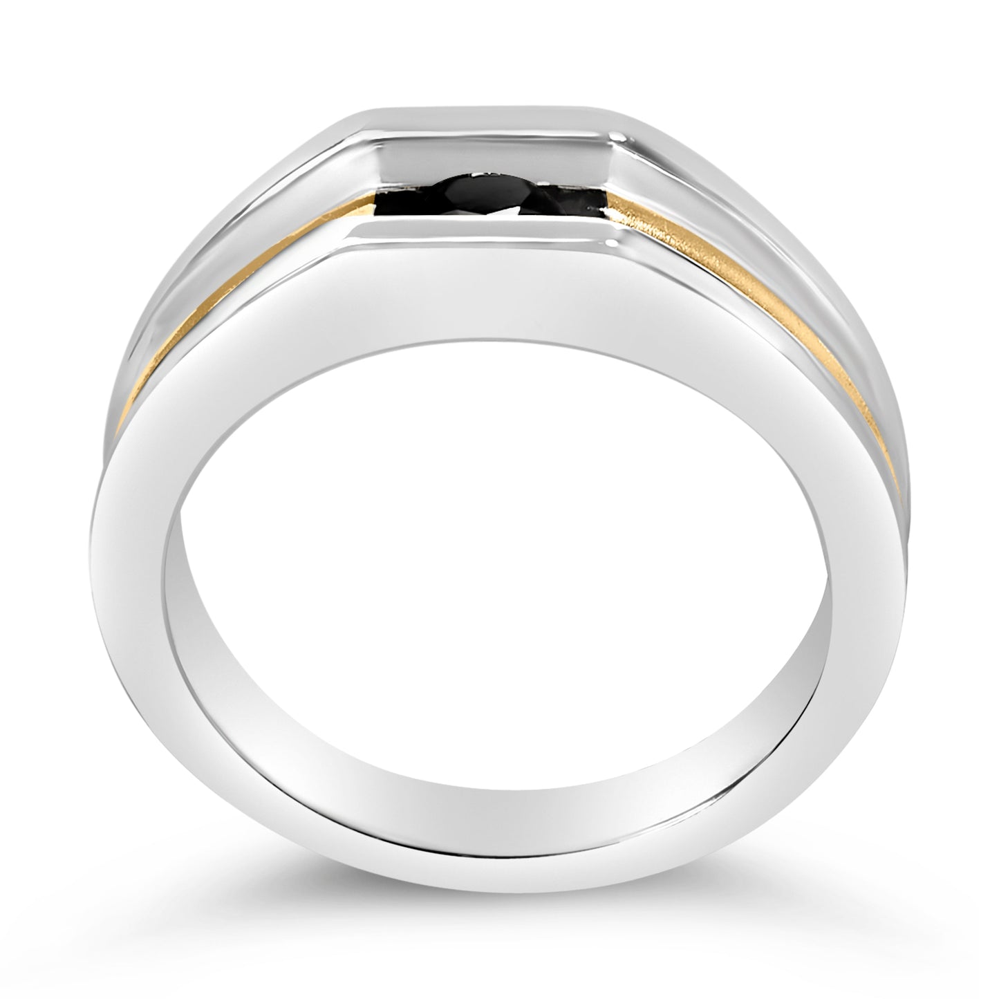 Bague en anneau pour homme en argent sterling plaqué or jaune 14K avec diamant noir