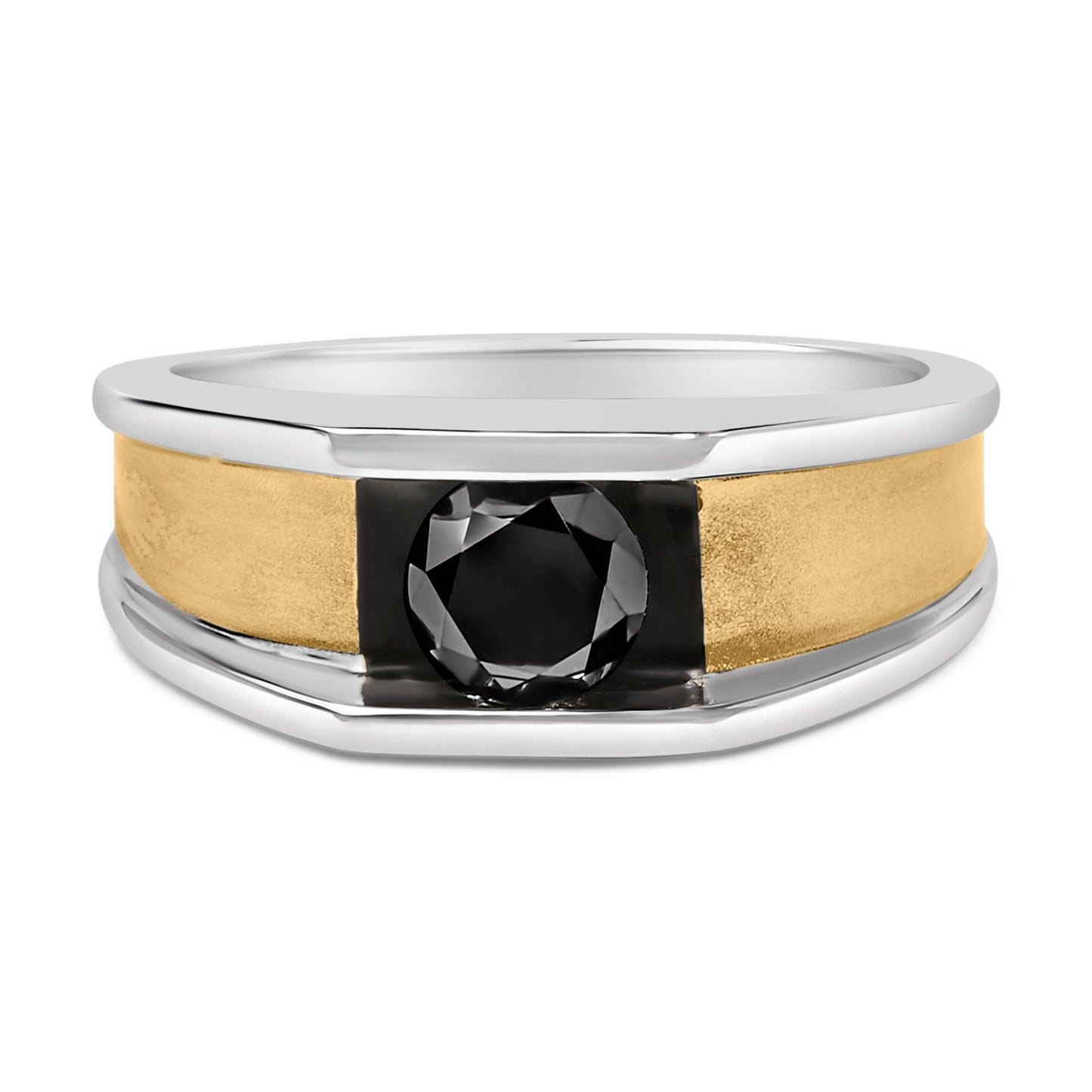 Bague en Argent Sterling Plaqué Or Jaune 14K pour Homme avec Diamant Noir