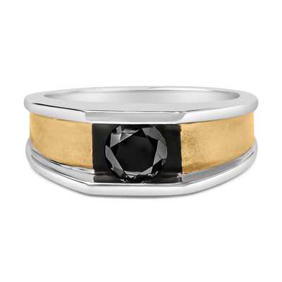 Men's 14K Yellow Gold Plated Sterling Silver Black Diamond Band Ring