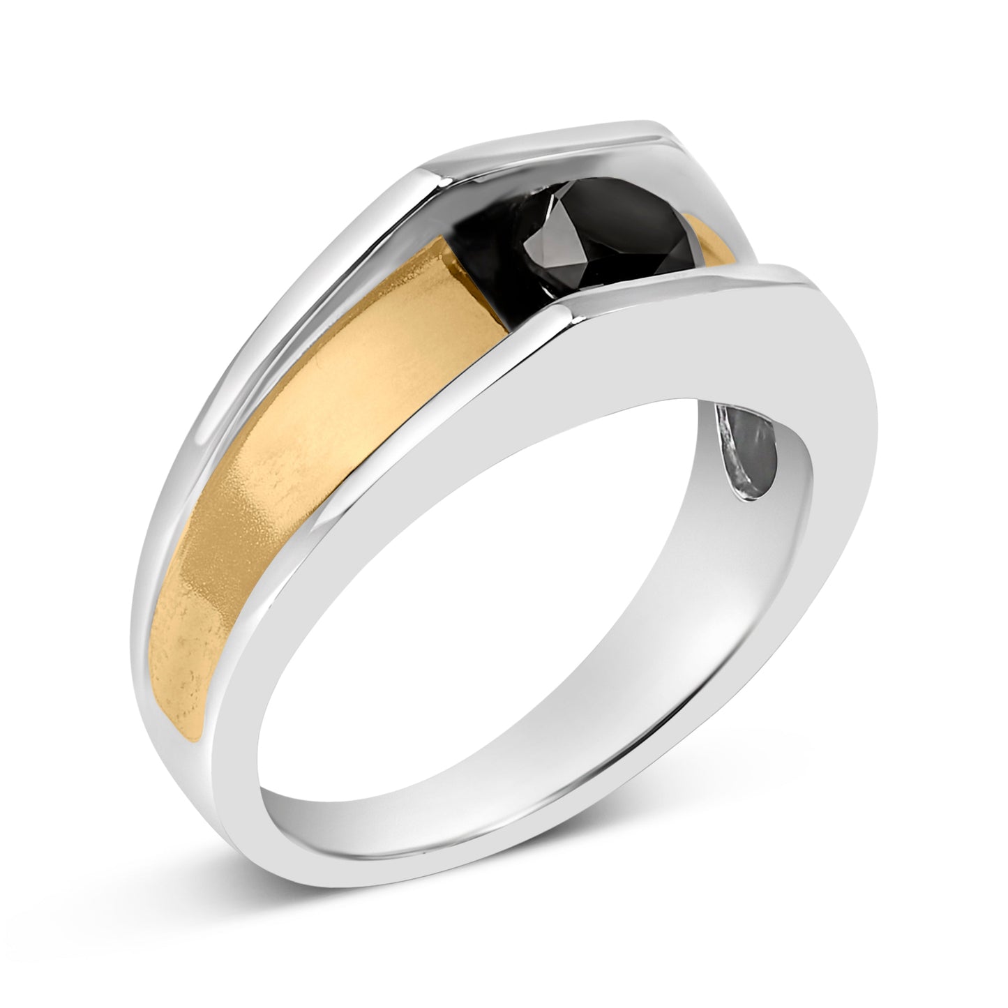 Bague en Argent Sterling Plaqué Or Jaune 14K pour Homme avec Diamant Noir