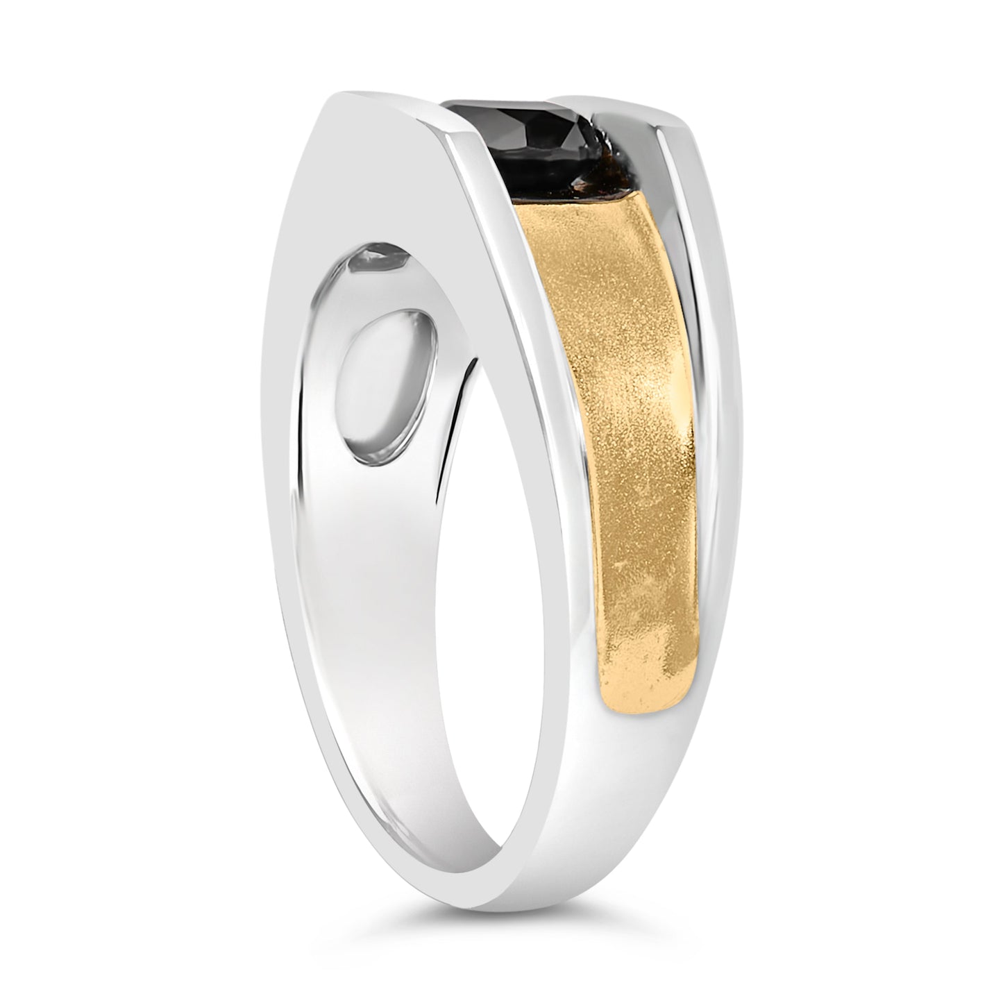 Bague en Argent Sterling Plaqué Or Jaune 14K pour Homme avec Diamant Noir