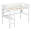 Twin Loft Bed with built-in desk and bookcase of three compartments, Guardrails and Ladder,White - Korvel