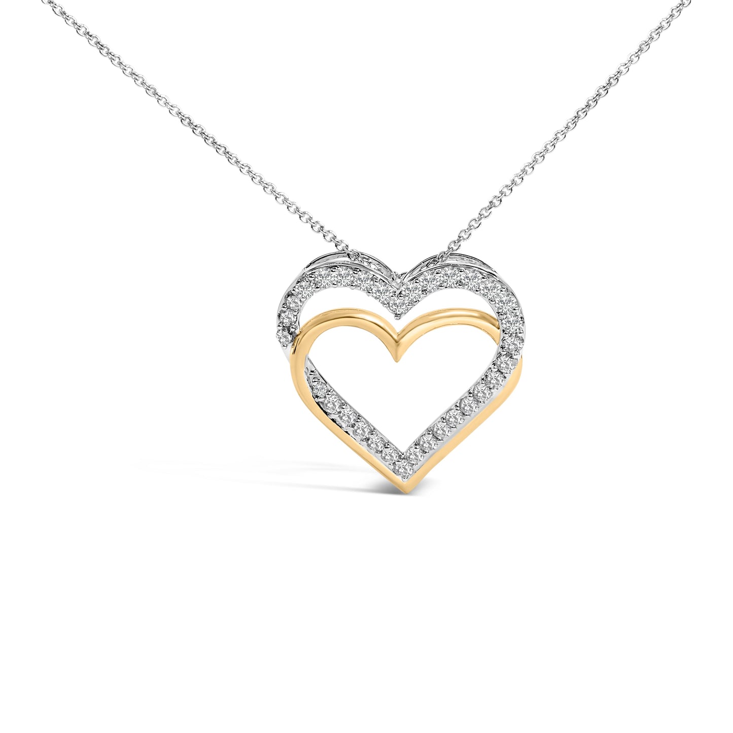 Collar con Colgante de Doble Corazón de Diamante Baño de Oro de 14K