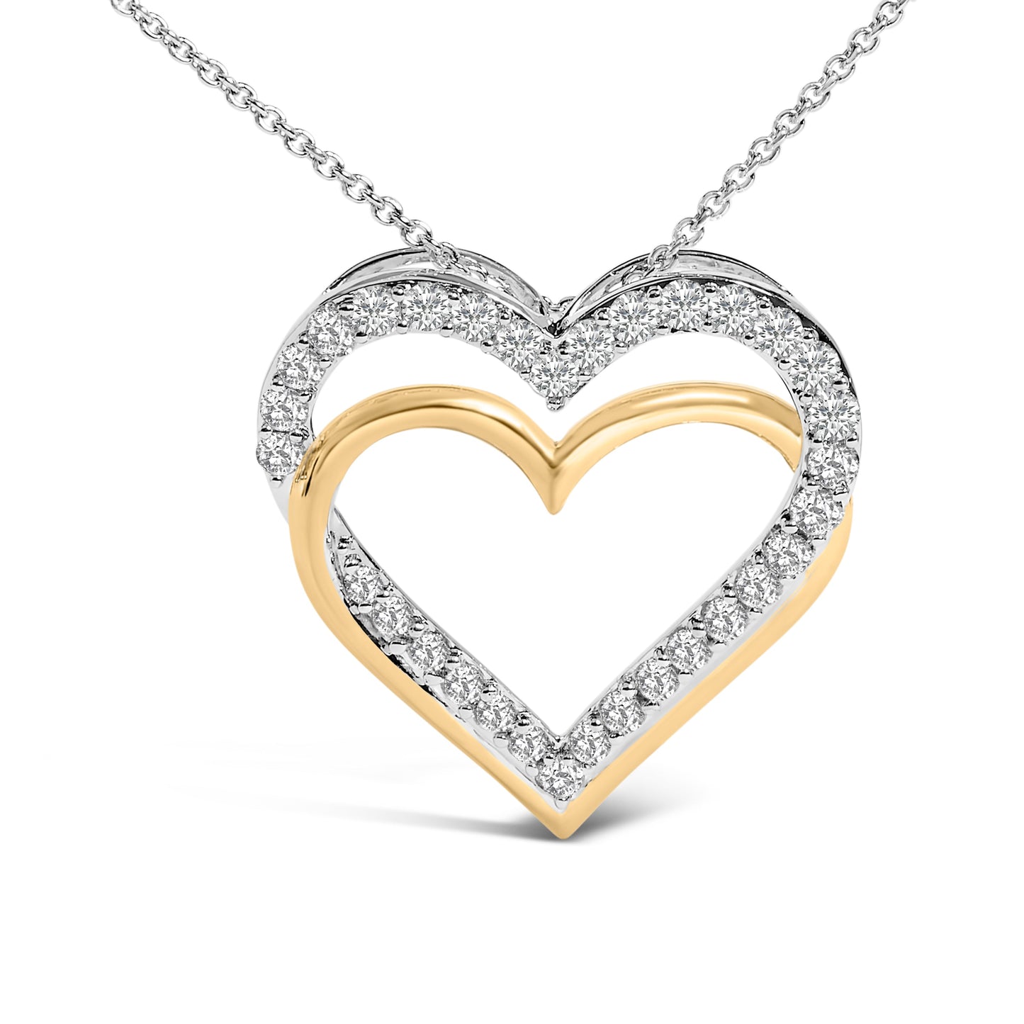 Collar con Colgante de Doble Corazón de Diamante Baño de Oro de 14K
