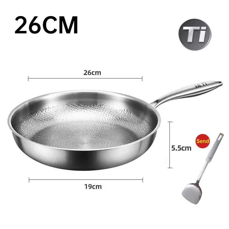 German uncoated pure titanium frying pan with fish - scale hammer pattern. Non - stick, ideal for household steak frying, a piec - Korvel