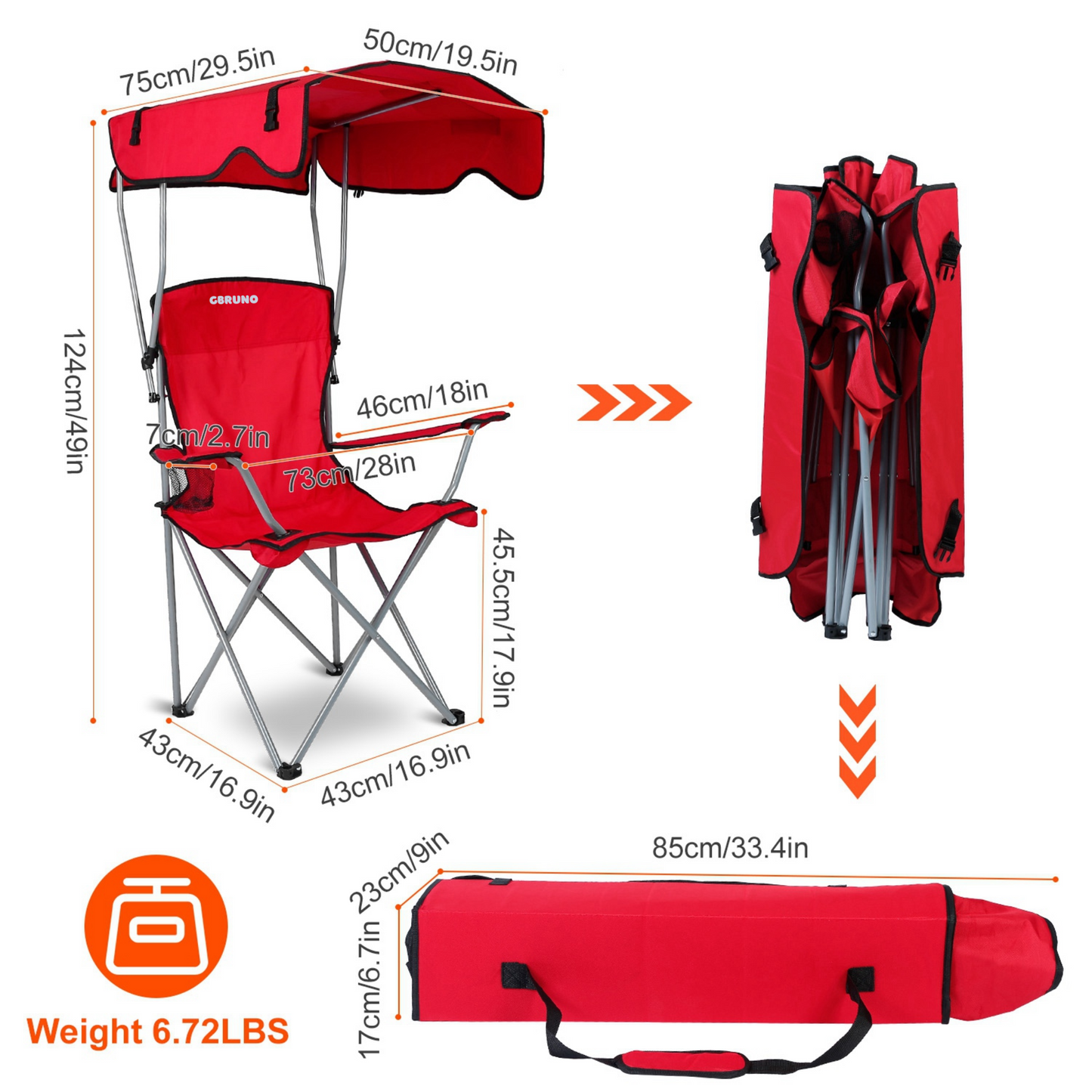 Silla de Playa Plegable GBruno con Dosel